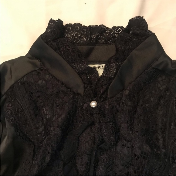 Victorian Goth High-necked Pleated Satin Black Party Dress by Moves - Picture 6 of 14